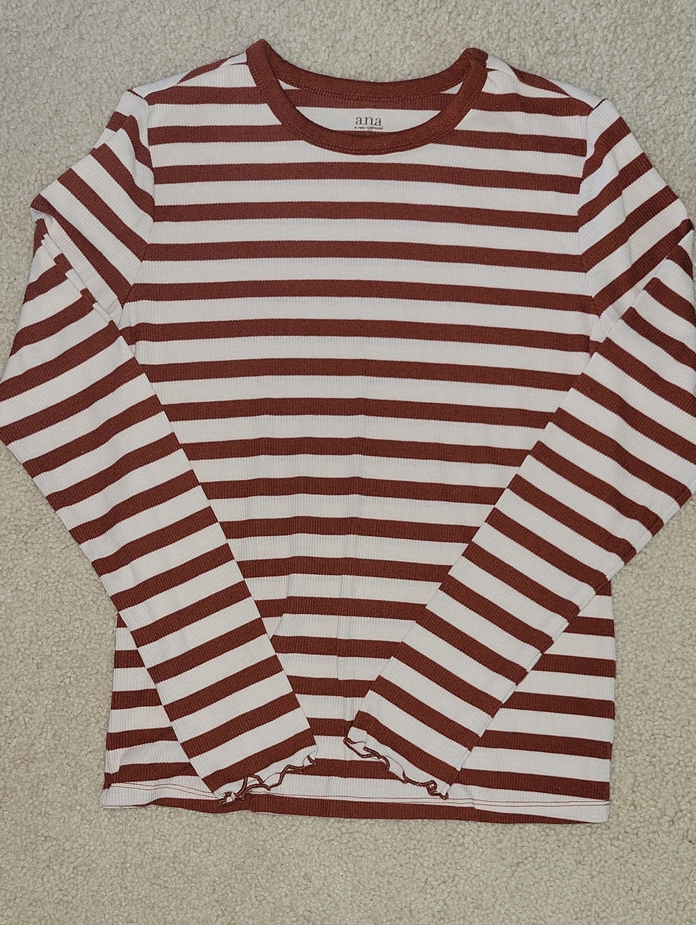 ana Striped Long Sleeve Tee in Rust and White